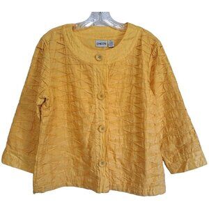 Chico's 1 (M) Crayon Yellow Round Neck Boxy Blazer 100% Cotton